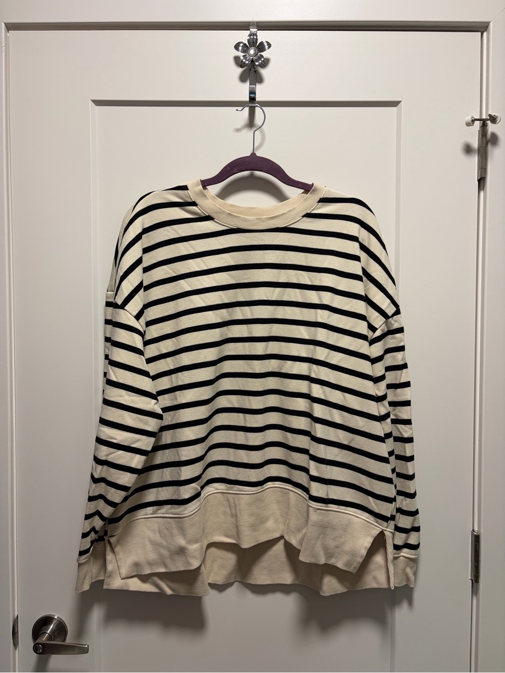 Torrid Cream & Black Striped Crew Neck Top
